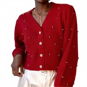 NWOT ASTR delsie long sleeve v-neck cardigan in red Sz M